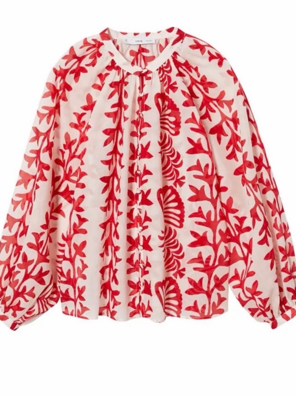Mango White Blouse with Red Floral Print